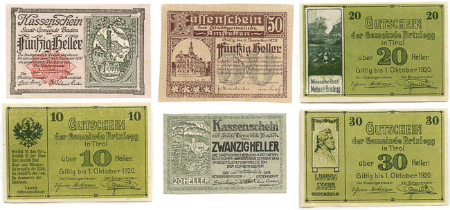 Kúpelné poukážky 1920 (6 ks) - avers