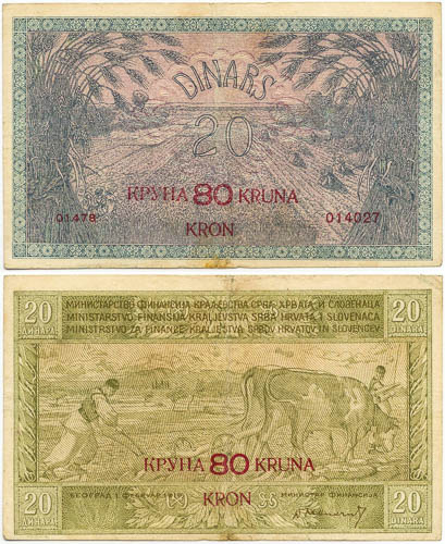 20 Dinara (přetisk 80 Kruna) - avers