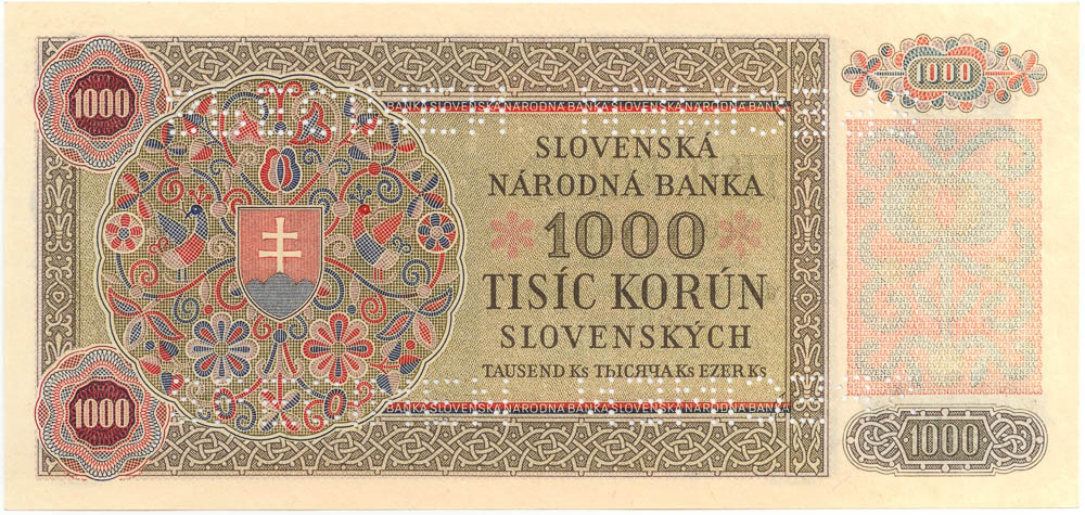 1000 Ks 1940 (bankový vzor, anulát) - revers