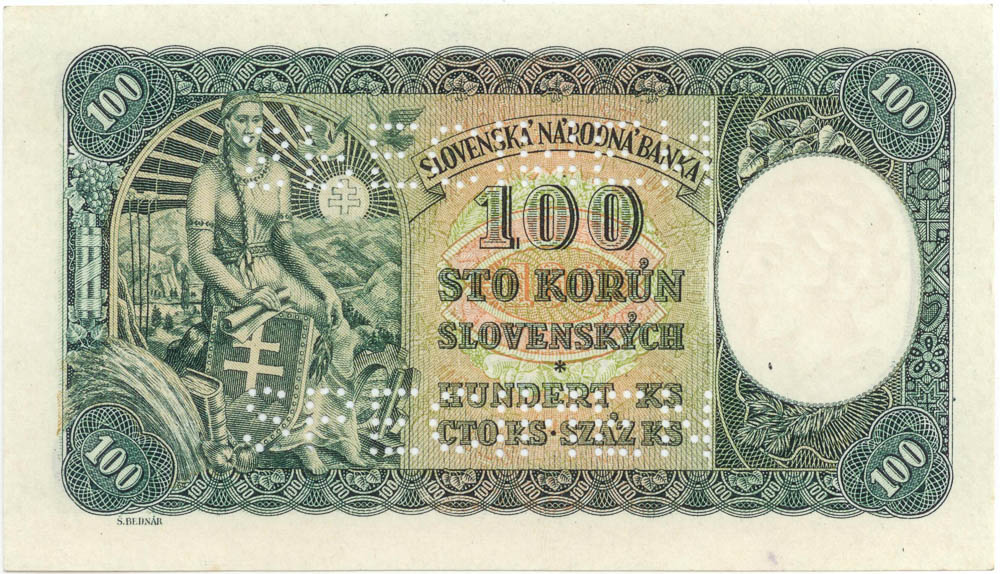 100 Ks 1940 (bankový vzor) - revers