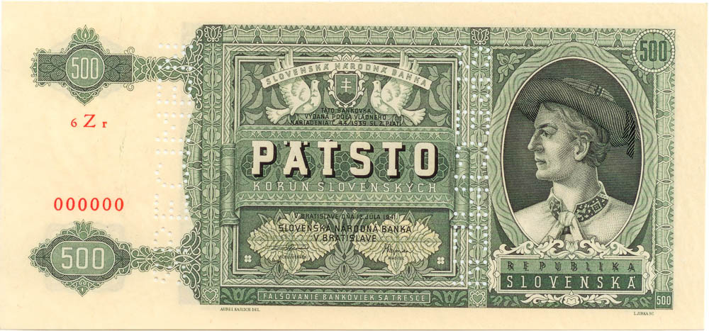 500 Ks 1941 (bankový vzor, anulát) - avers
