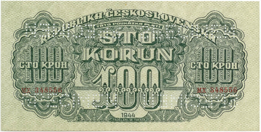 100 Korún 1944 (bankový vzor) - avers