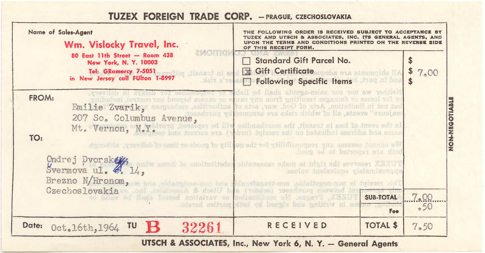 Tuzex - Darčekový poukaz 1964 - avers