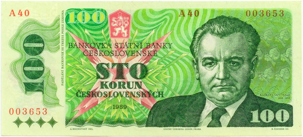 100 Kčs 1989 - avers