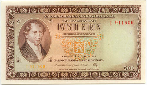 500 Kčs 1946 - averz