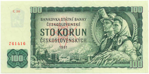 100 Kčs 1961 - averz