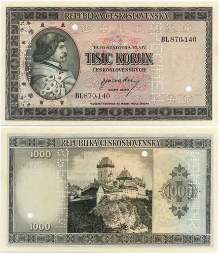 1000 Kčs (1945) (Bankovní vzor) - avers