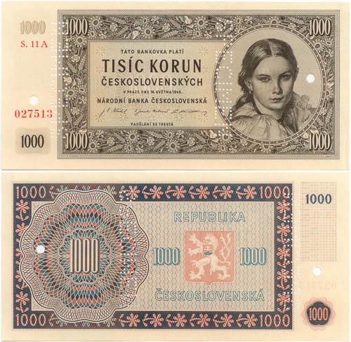 1000 Kčs 1945 (Bankovní vzor) - avers