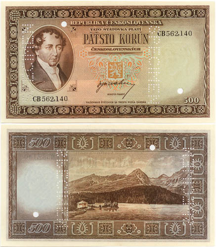 500 Kčs (1945) (Bankovní vzor) - avers