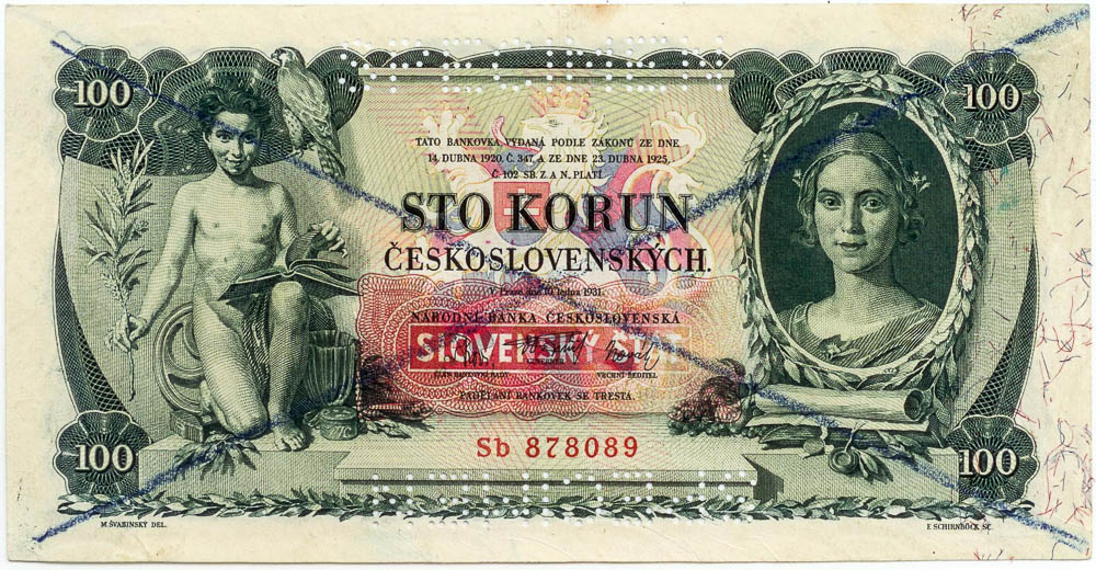 100 Kčs 1931 (bankovní vzor) - avers