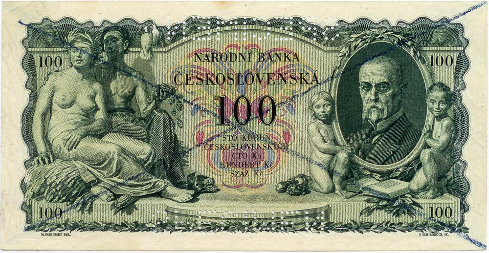 100 Kčs 1931 (bankovní vzor) - revers