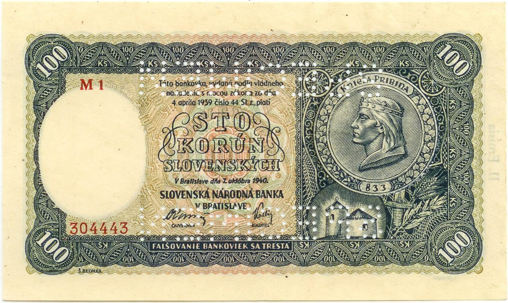 100 Ks 1940 (bankovní vzor) - avers