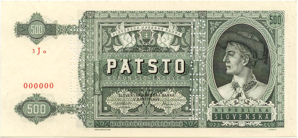 500 Ks 1941 (bankovní vzor, anulát) - avers