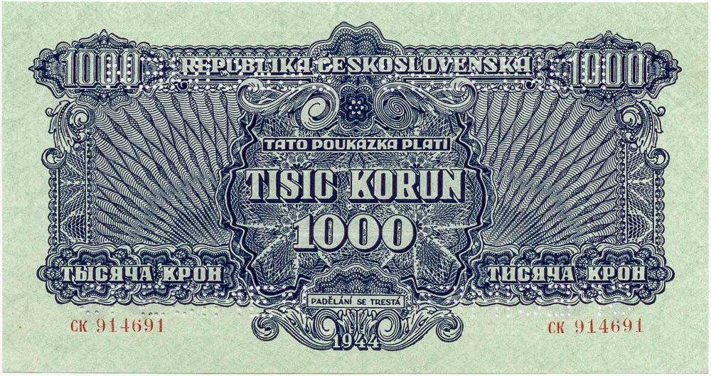 1000 K 1944 (bankovní vzor) - avers