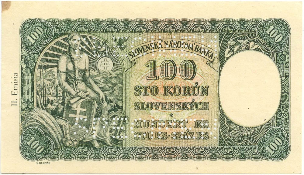 100 Ks 1940 (bankovní vzor) - revers