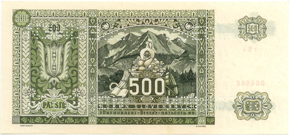 500 Ks 1941 (bankovní vzor) - revers