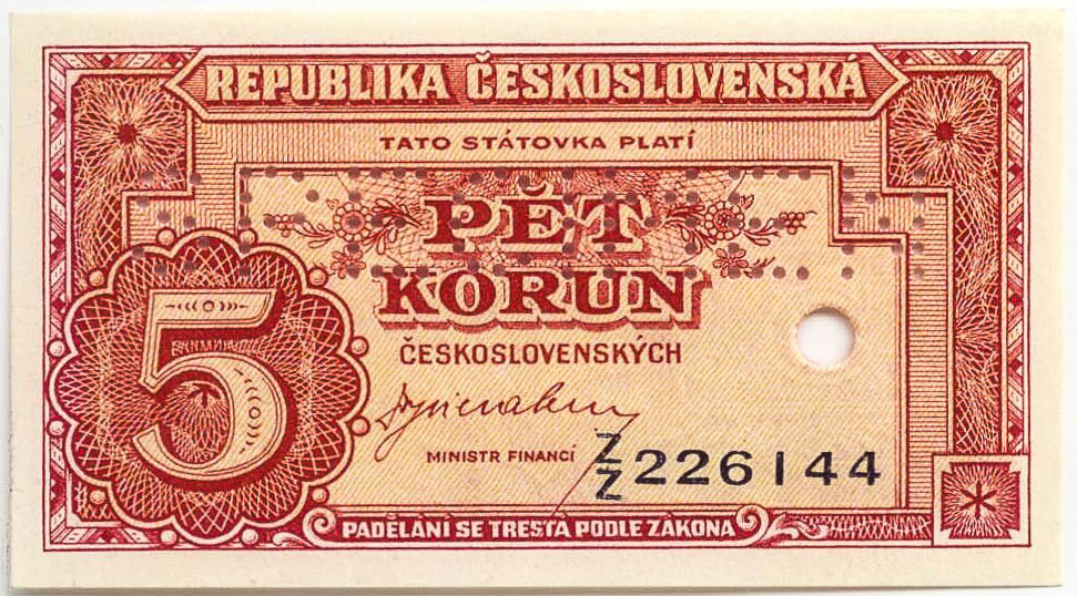 5 Kčs (1945) (bankovní vzor) - avers
