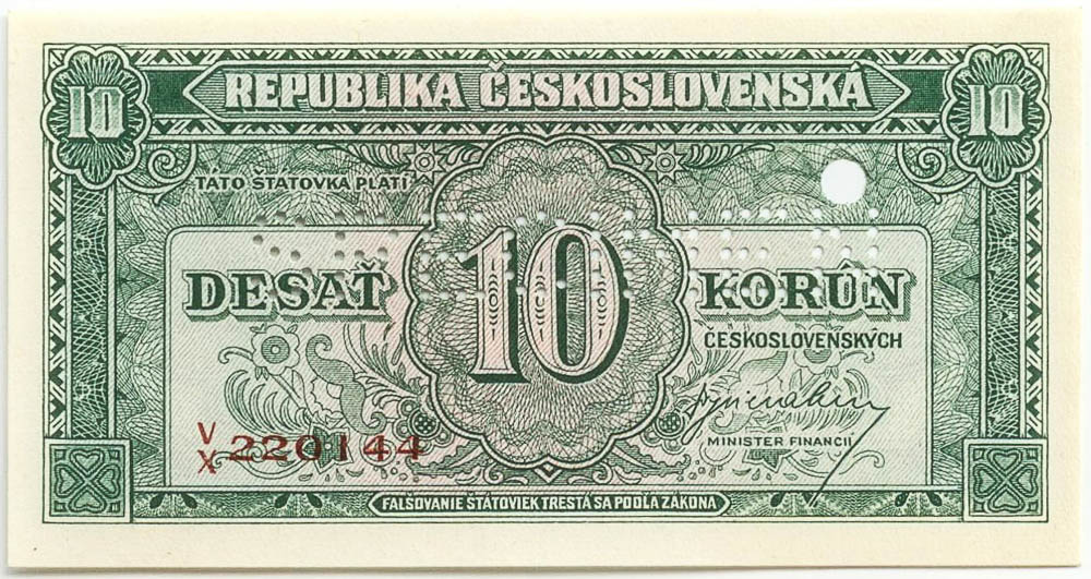 10 Kčs (1945) (bankovní vzor) - avers