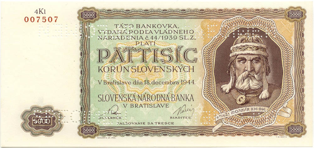 5000 Ks 1944 (bankovní vzor) - avers