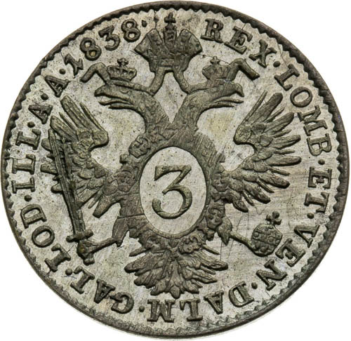 3 Grajciar 1838 - reverz