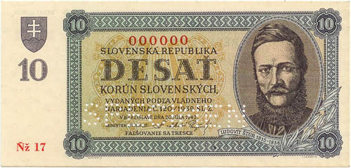10 Koruna 1943 (Specimen) - front