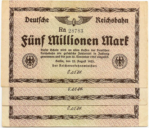 5 Milionů marek 1923 (3 ks) - averz