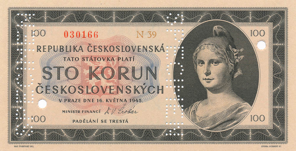 100 Kčs 1945  (bankový vzor)  - avers