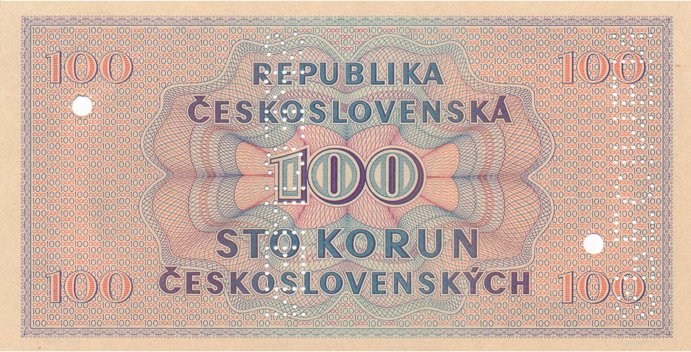 100 Kčs 1945  (bankový vzor)  - revers