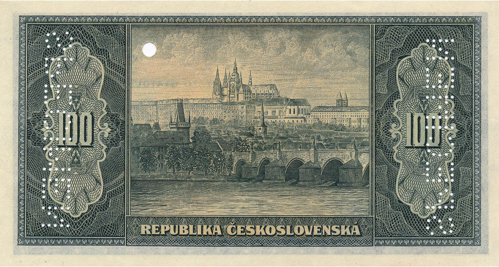 100 Kčs 1945  (bankový vzor)  - revers