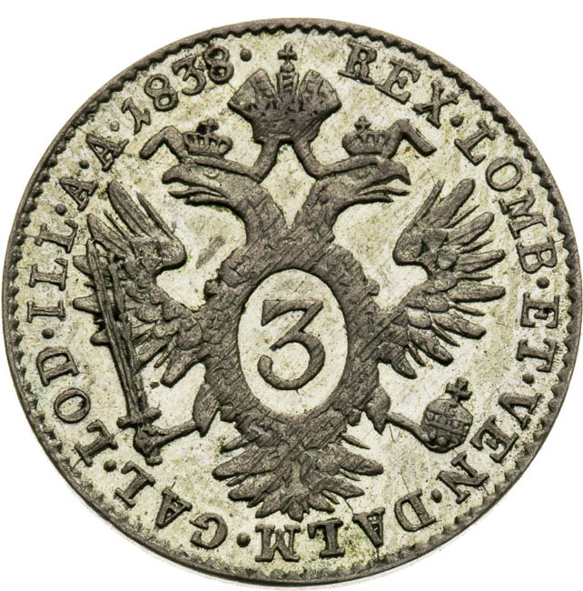 3 Krejcar 1838 - revers