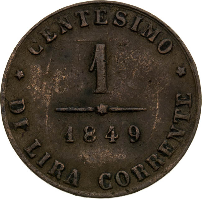 1 Centesimo 1849  - back