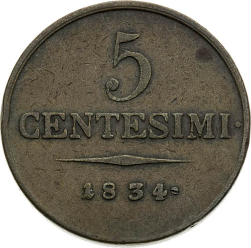5 Centesimi 1834 - back