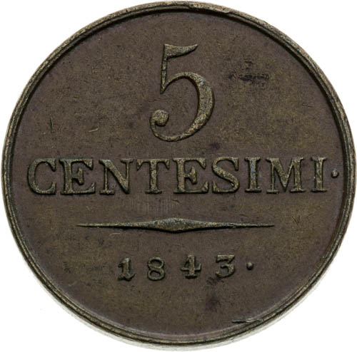 5 Centesimi 1843 - back