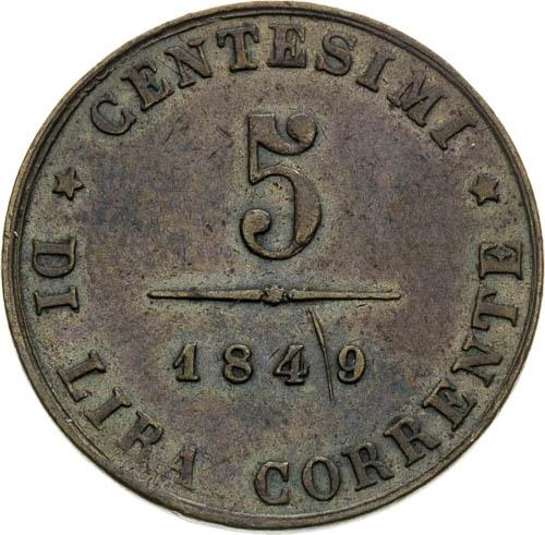 5 Centesimi 1849 - back