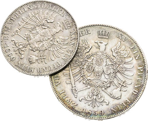 2 Thalers 1859, Thaler 1860 - front