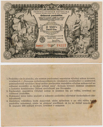 Odběrná poukázka 100 K 1945 - avers
