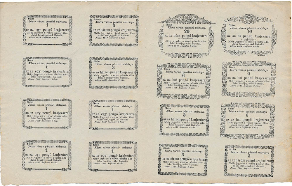 1, 3, 6, 10, 20 Kreutzer 1849 (16 pcs) - back