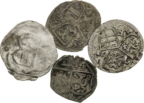 2 Pfennig 1600 (?), 1624, 1629, Pfennig 1634 (4 pcs) - front