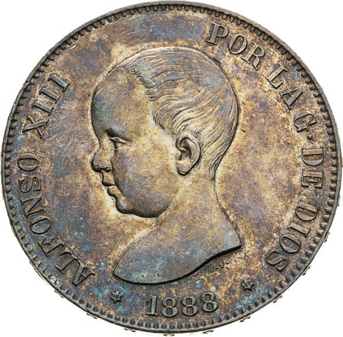 5 Pesetas 1888 - front