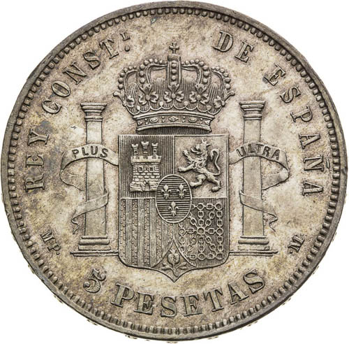 5 Pesetas 1888 - back