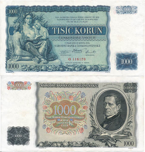 1000 Koruna 1934 - front