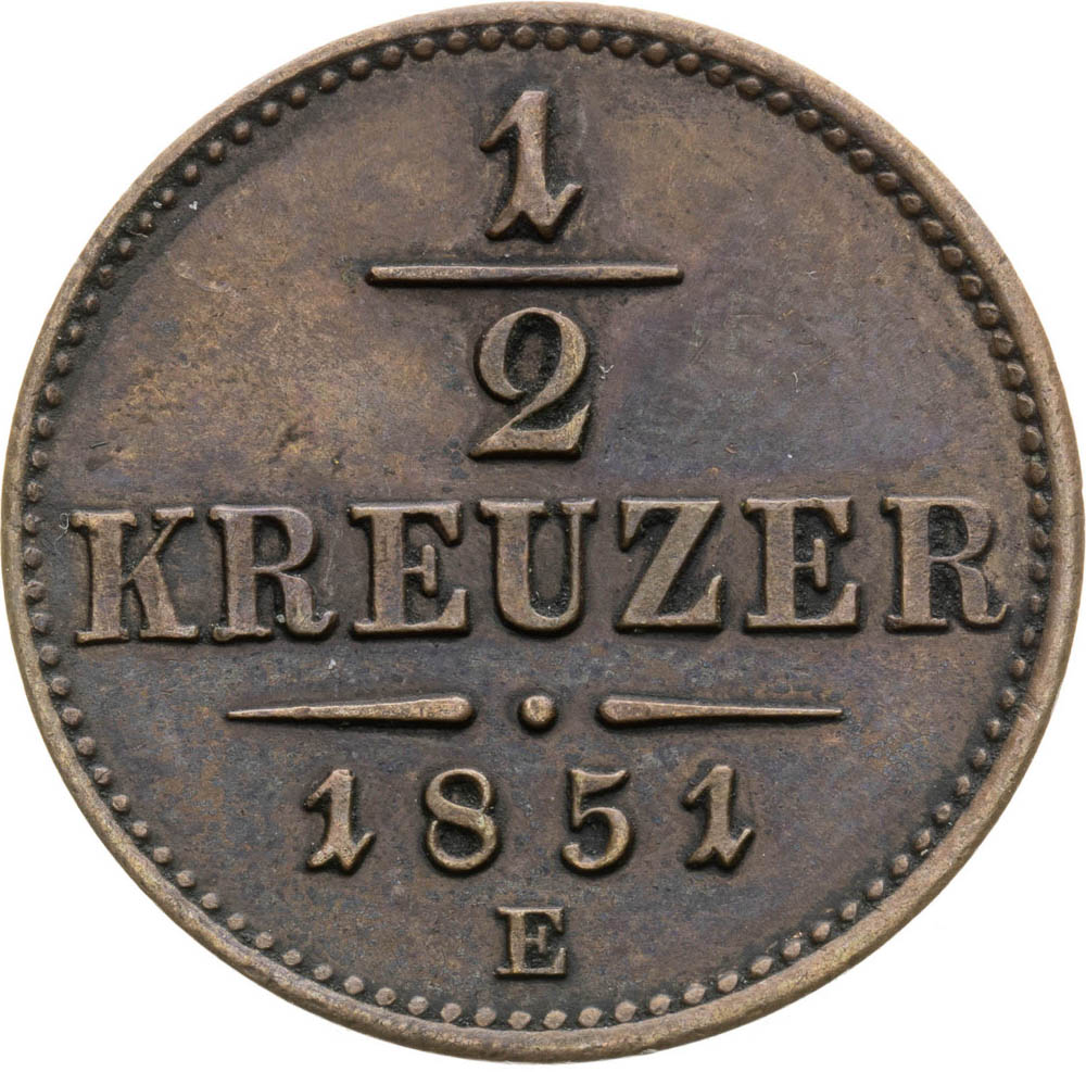 1/2 Kreutzer 1851 (pattern strike) - back