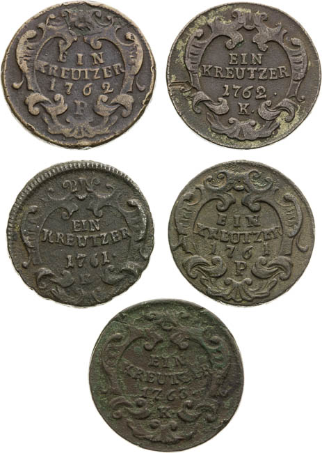 Lot Krejcarů 1761 - 1763 (5 ks) - averz