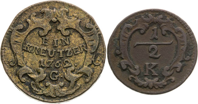 Grajciar 1762 G, 1/2 krejcar (2 ks) - averz