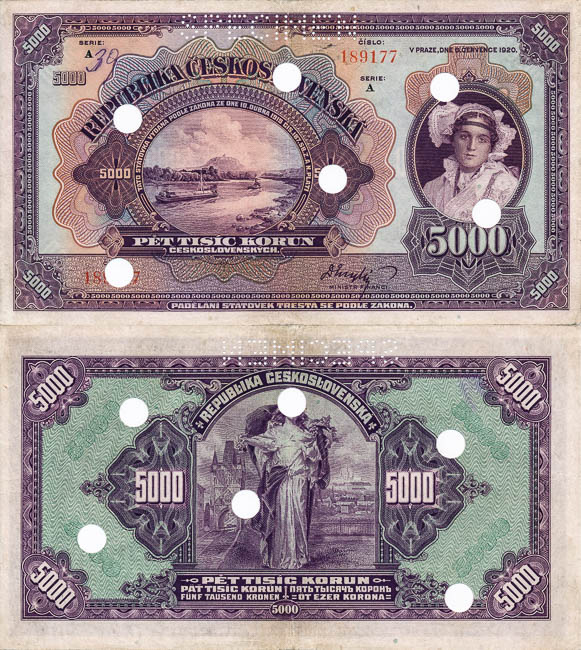 5000 Kč 1920 (perforovaná) - averz