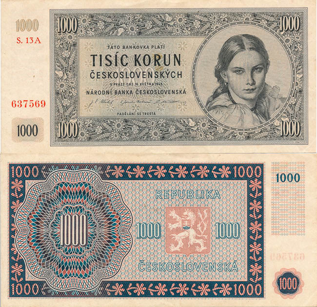 1000 Kčs 1945 - averz