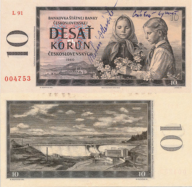 10 Kčs 1960 (podpisy děvčat) - averz