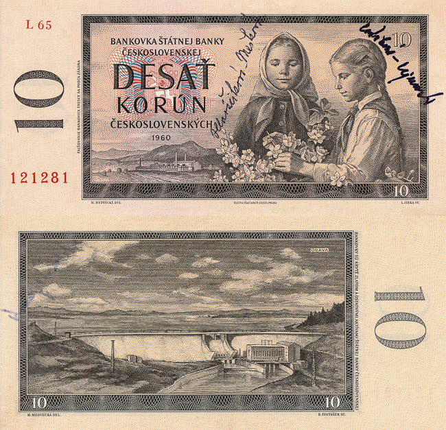 10 Kčs 1960 (podpisy děvčat) - averz