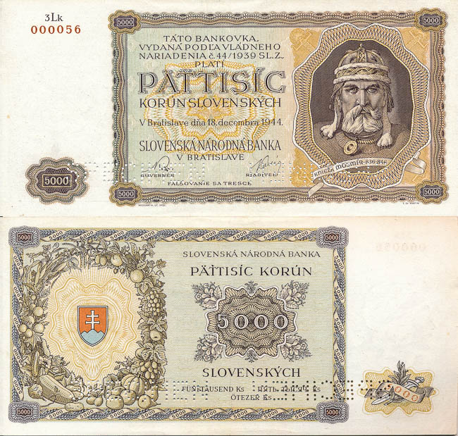 5000 Ks 1944 (perforovaná) - averz