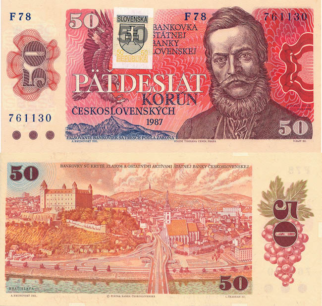 50 Sk/Kčs 1987 kolkovaná - averz